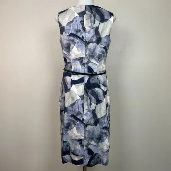 Hugo Boss Dinoma Sheath Dress 4 Blue Gray Watercolor Floral Sleeveless Cotton - Picture 8 of 15
